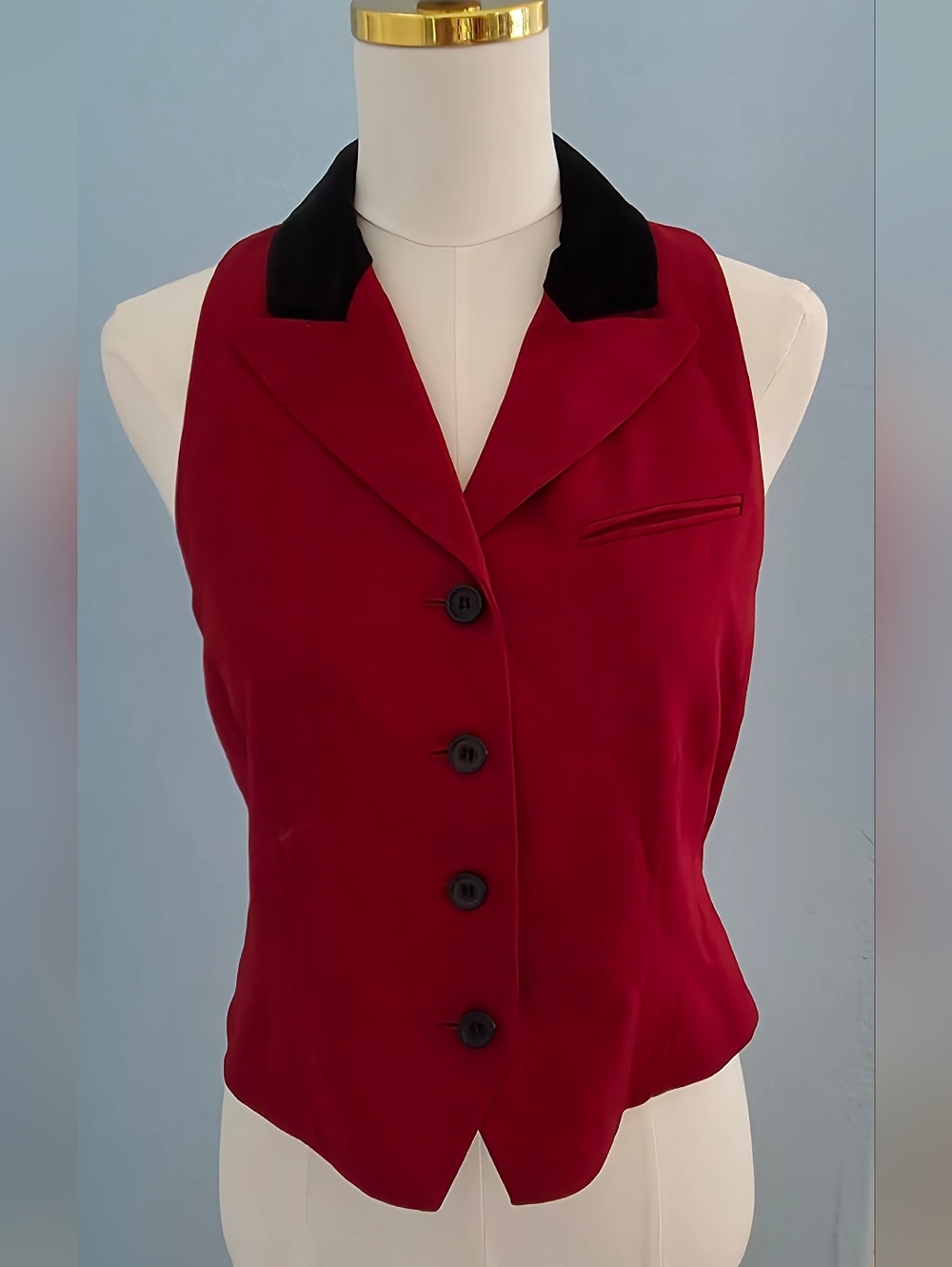 Ann Taylor Women's Red Tailored Vest with Black Collar
